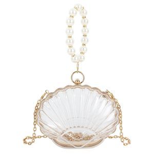 Mini Shell Handbag Purse Cute Transparent Acrylic Shoulder Bag Beaded -_-